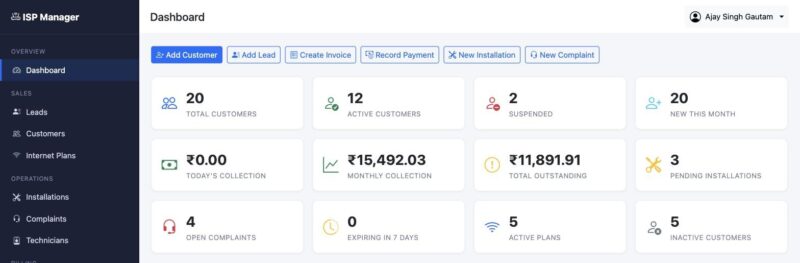 ISP Management Software Dashboard — InfoCentroid