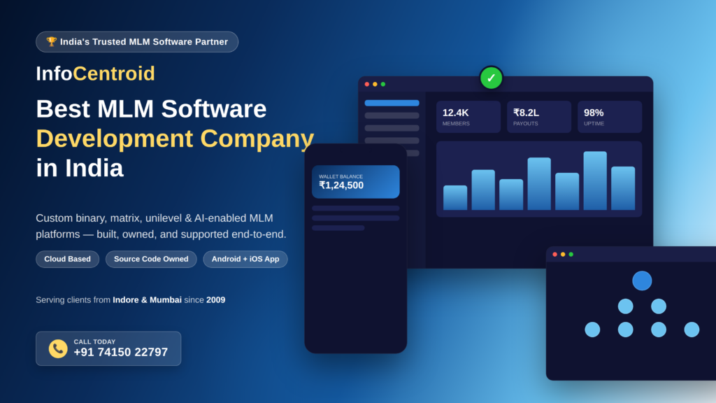 InfoCentroid – best MLM software development company in India offering binary, matrix and unilevel MLM software with admin dashboard and mobile wallet app